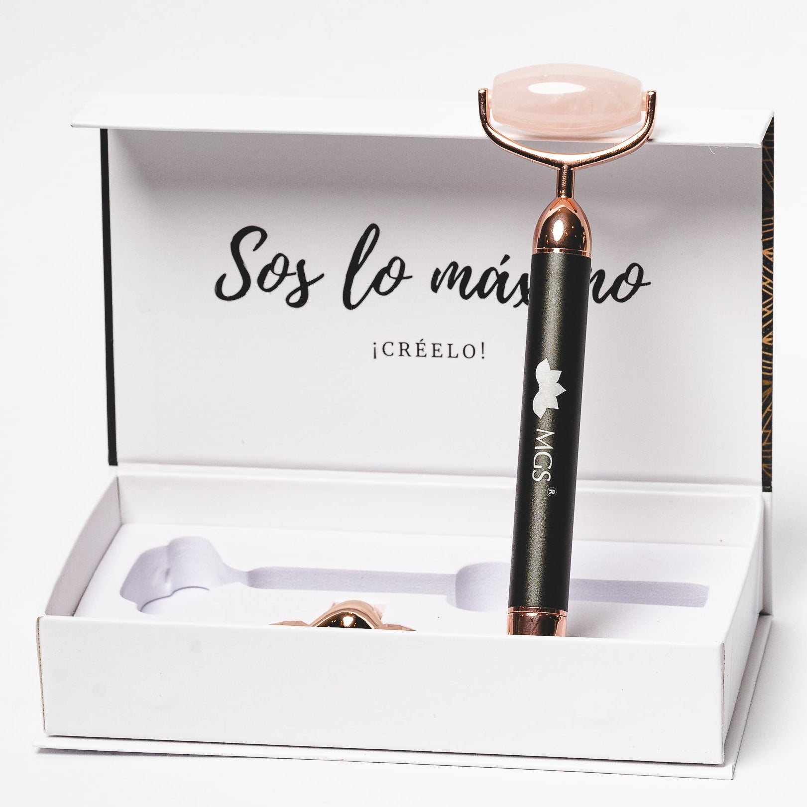 Roller Facial con Vibrador de Cuarzo Rosa